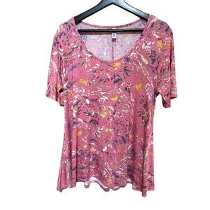 LuLaroe High Low Hemline Short Sleeve Pink Floral Abstract Tunic Womens Size Lg